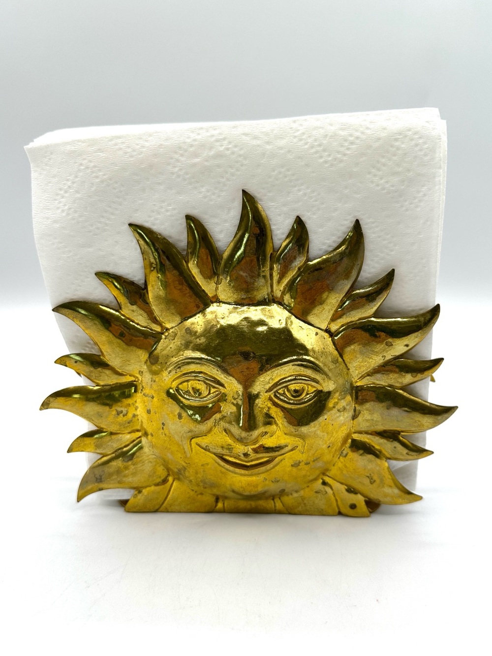 Golden Sunshine Face Metal Napkin / Letter Holder